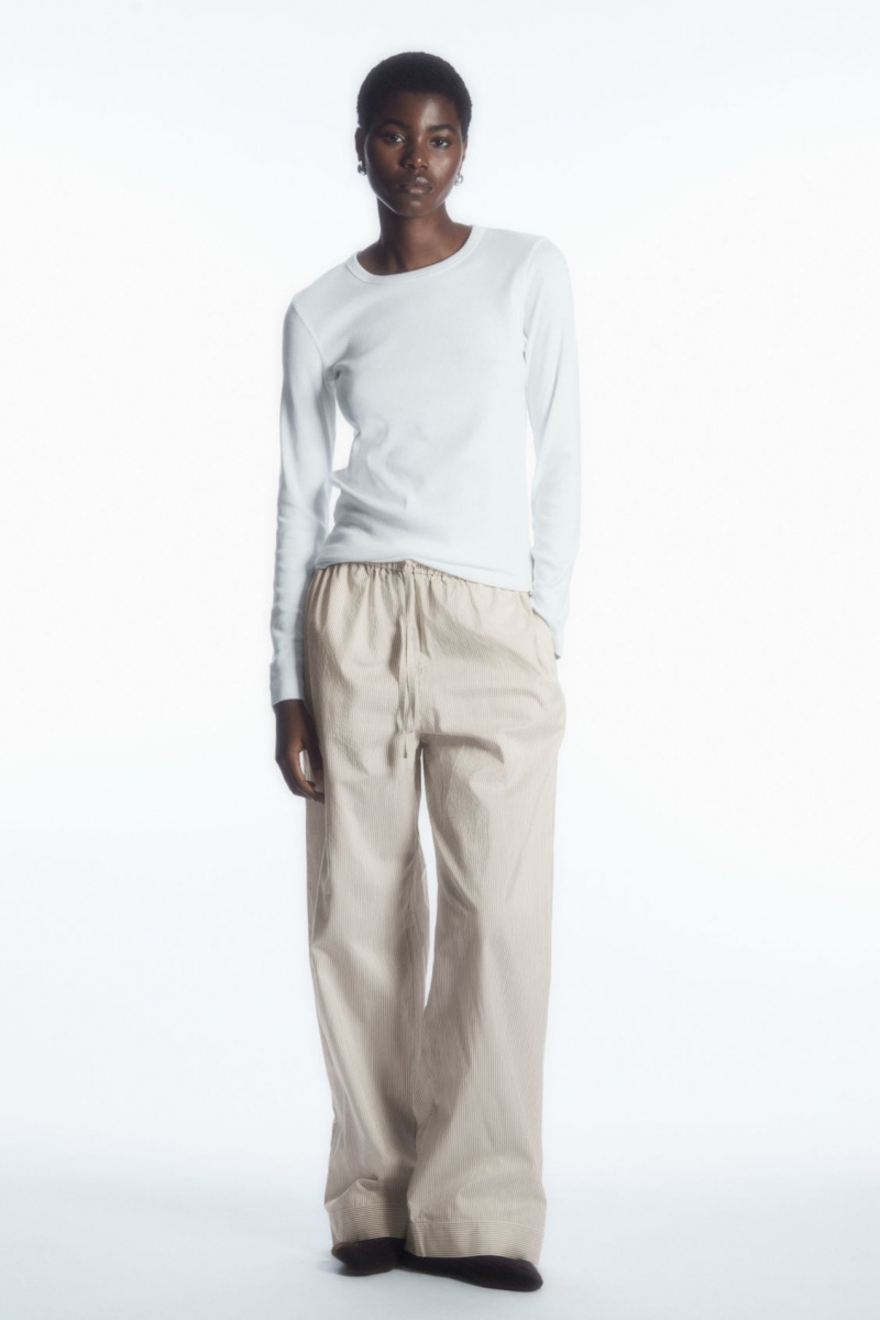 Women's COS Striped Silk Pajama Pants Beige / Grey NZ-80NKSIRBA