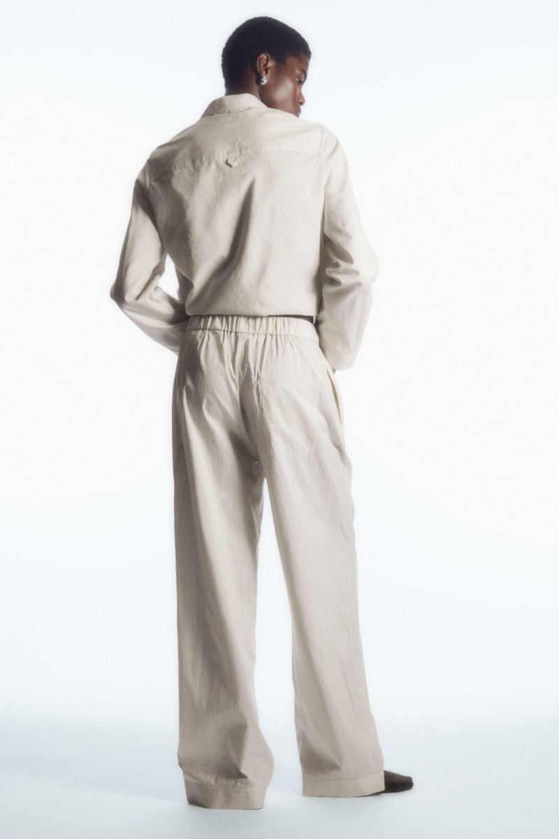 Women's COS Striped Silk Pajama Pants Beige / Grey NZ-80NKSIRBA