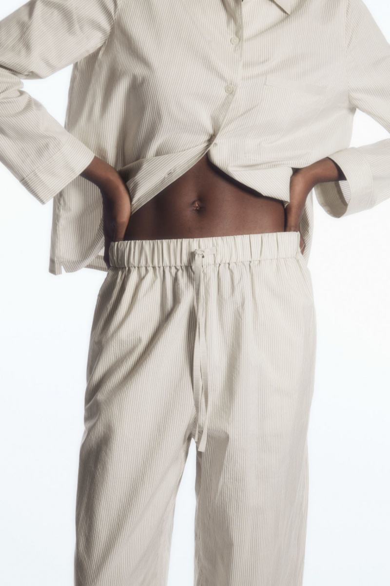 Women's COS Striped Silk Pajama Pants Beige / Grey NZ-80NKSIRBA
