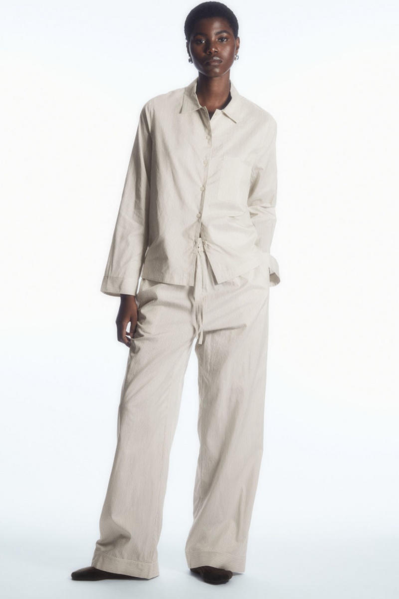 Women\'s COS Striped Silk Pajama Pants Beige / Grey NZ-80NKSIRBA