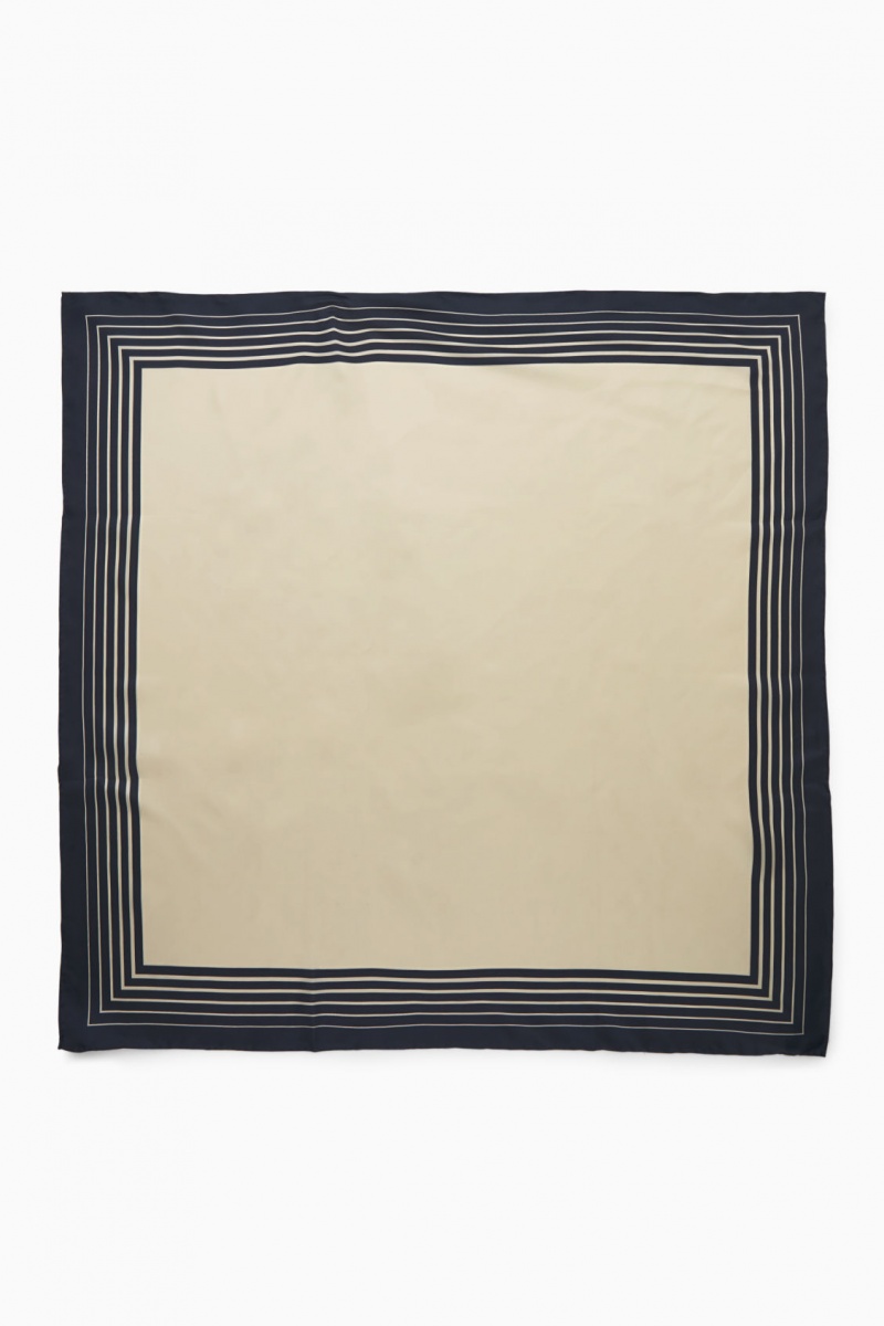 Women's COS Striped Silk Scarf Navy / Beige NZ-41JGTYZCX