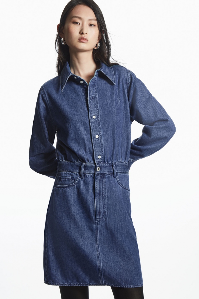 Women's COS Structured Denim Dress Blue NZ-09WIXFOUC