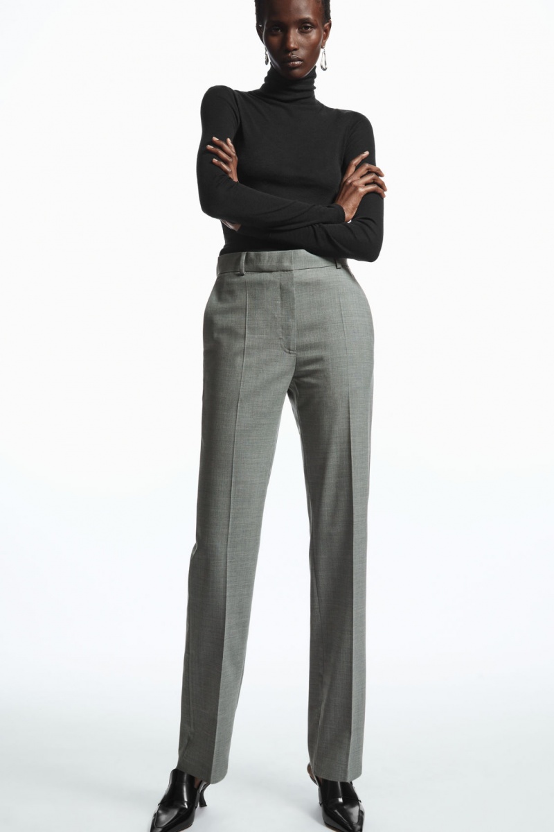 Women's COS Tailored Straight-Leg Wool Pants Dark Grey NZ-91JVGZXFS