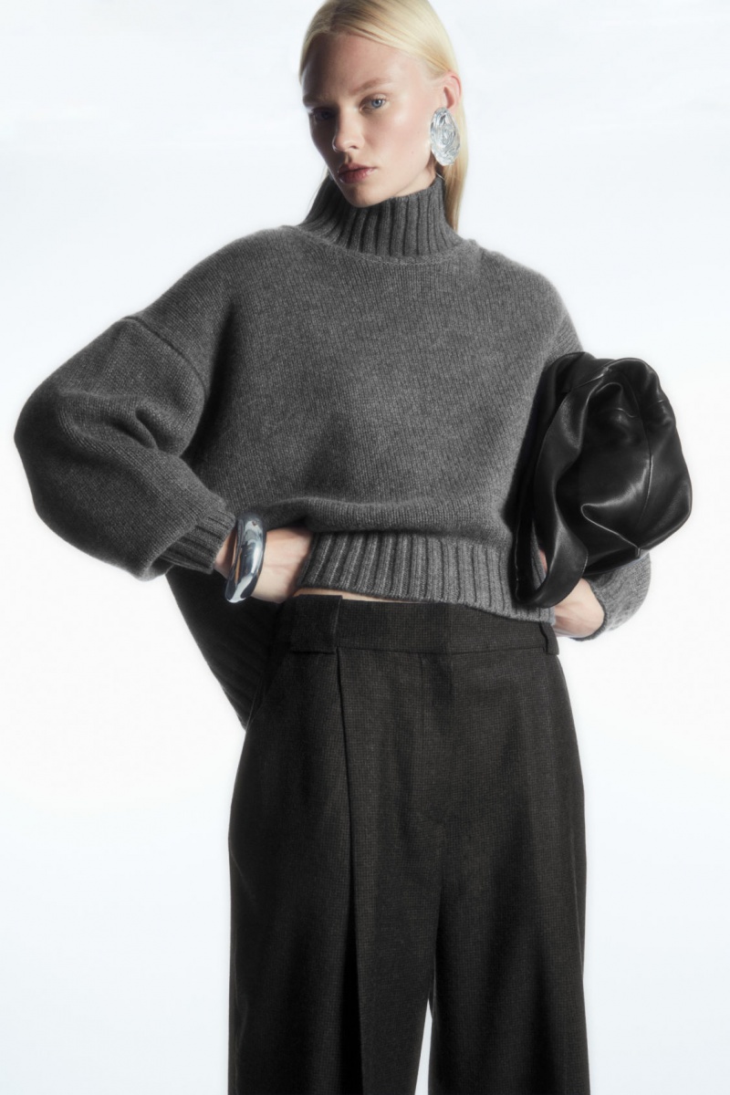 Women's COS Tailored Wool-Flannel Culottes Pants Dark Grey NZ-87NKETCVG