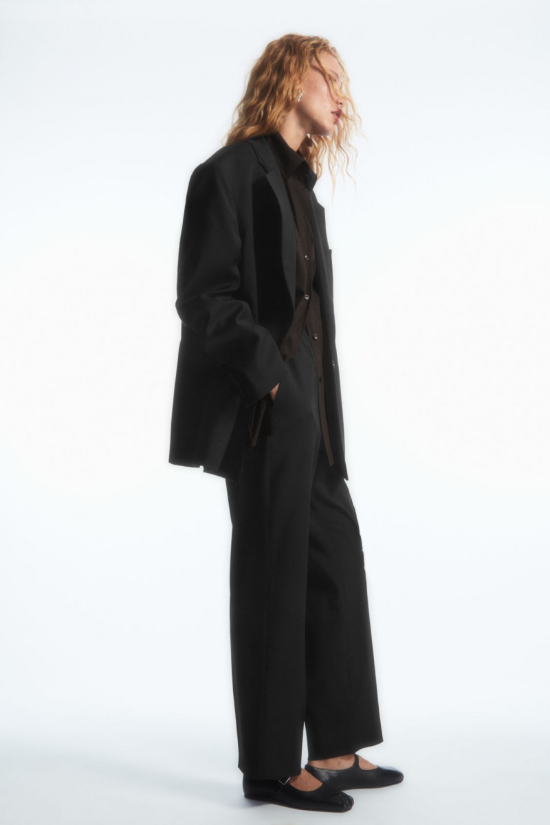 Women's COS Tapered Elasticated Wool Pants Black NZ-10YLBHUPG