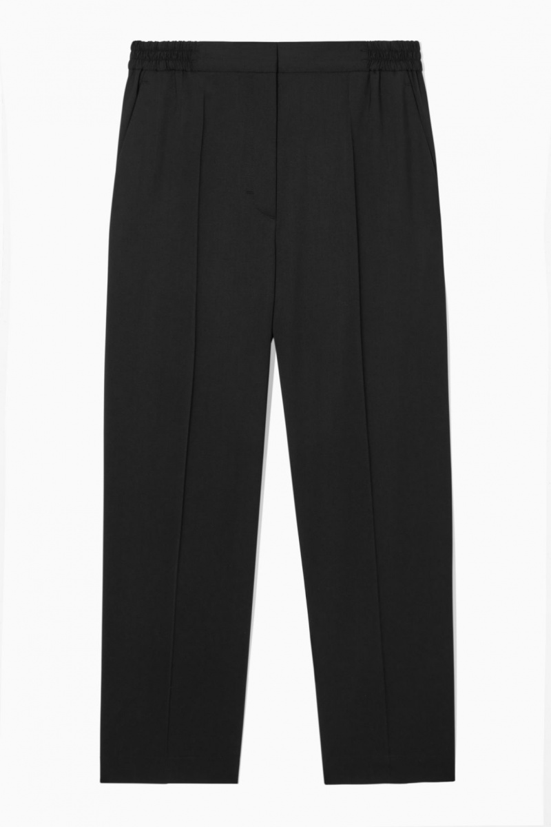 Women's COS Tapered Elasticated Wool Pants Black NZ-10YLBHUPG