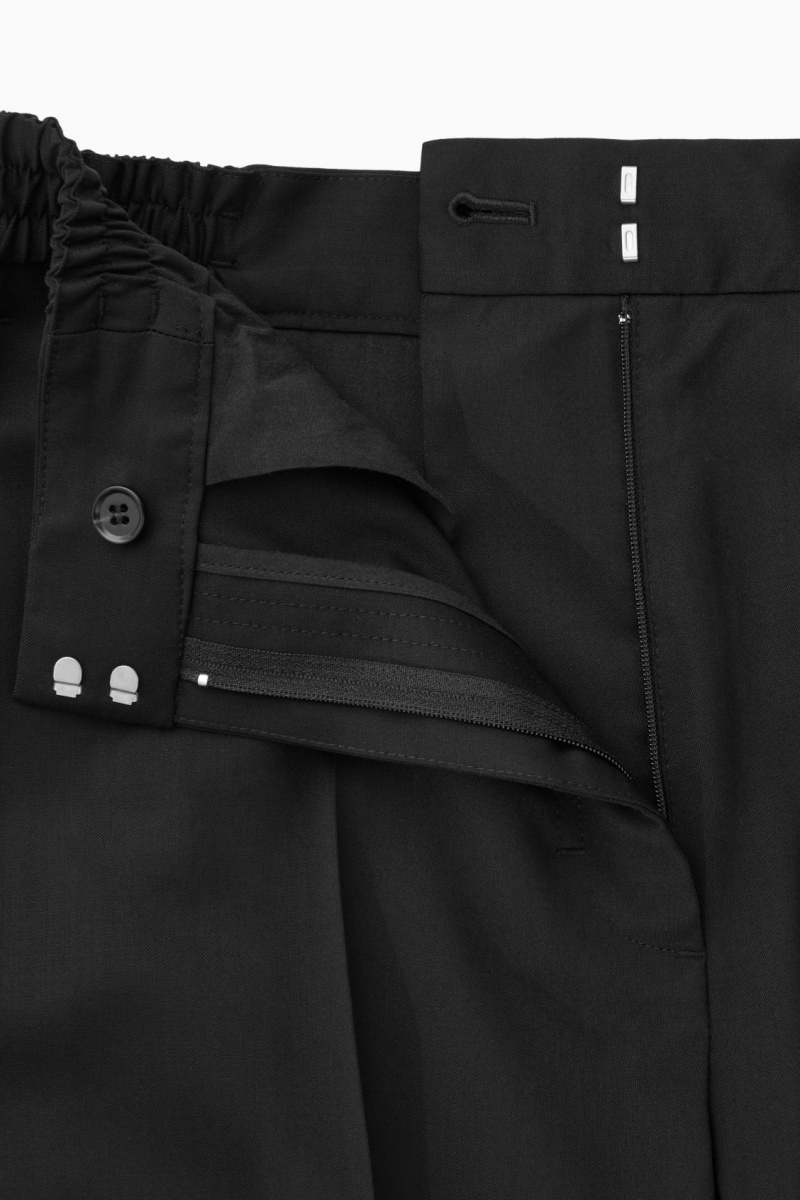 Women's COS Tapered Elasticated Wool Pants Black NZ-10YLBHUPG