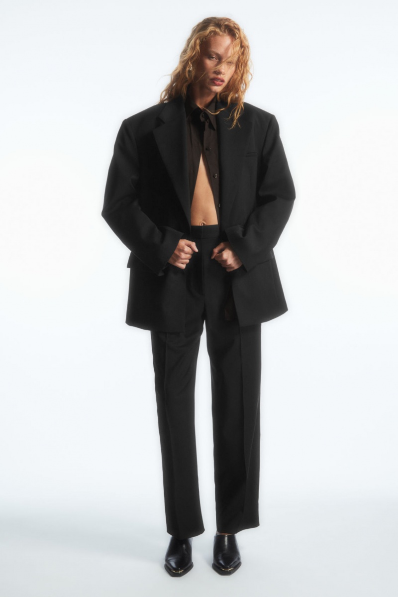 Women\'s COS Tapered Elasticated Wool Pants Black NZ-10YLBHUPG