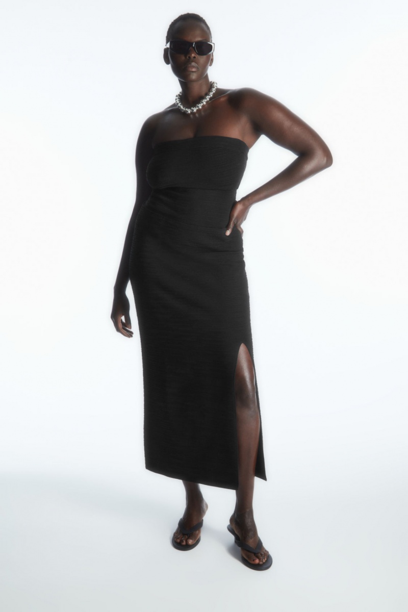 Women's COS Textured Bandeau Tops Black NZ-37MIDJAFG