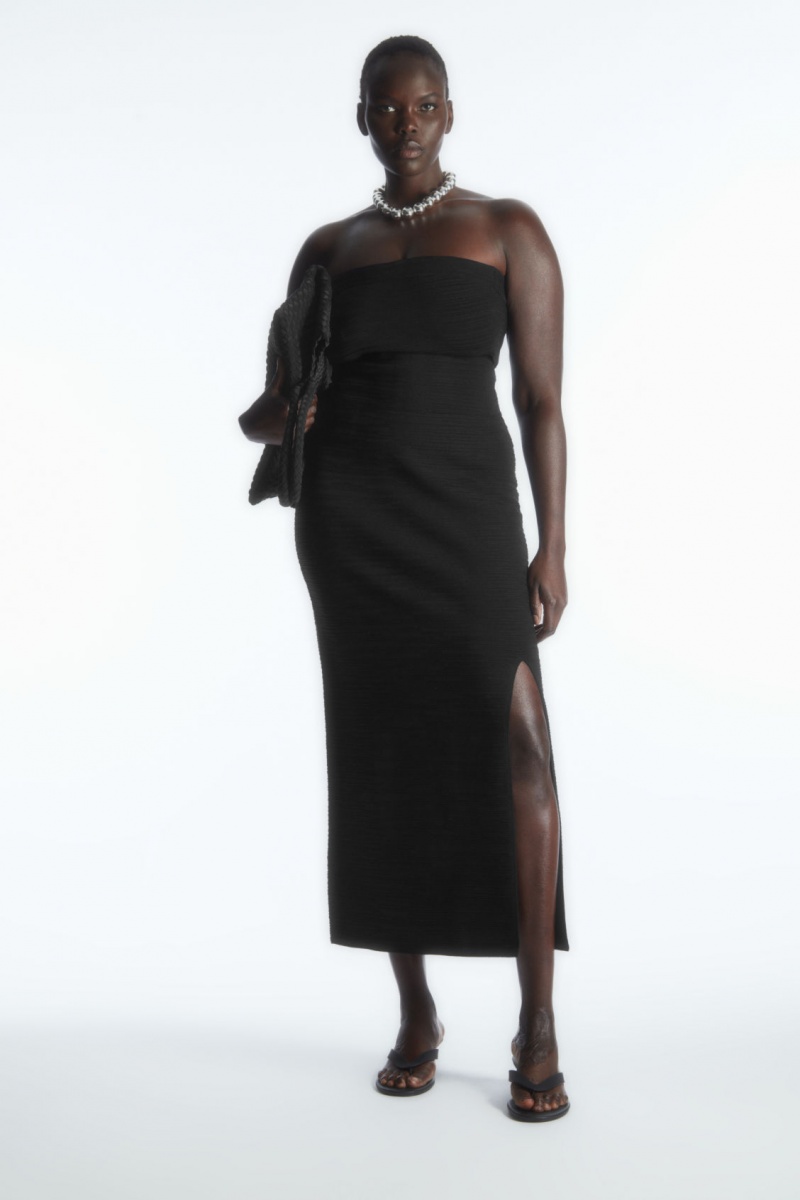 Women's COS Textured Bandeau Tops Black NZ-37MIDJAFG