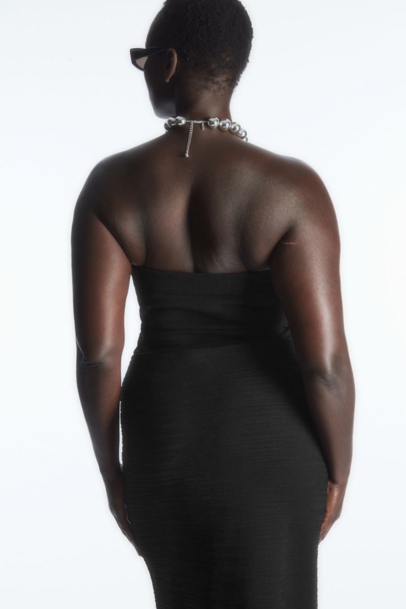 Women's COS Textured Bandeau Tops Black NZ-37MIDJAFG