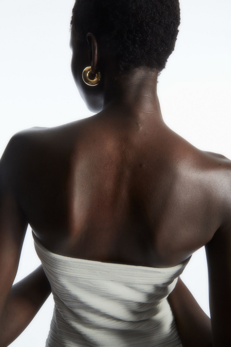 Women's COS Textured Bandeau Tops White NZ-64XQSLUKZ