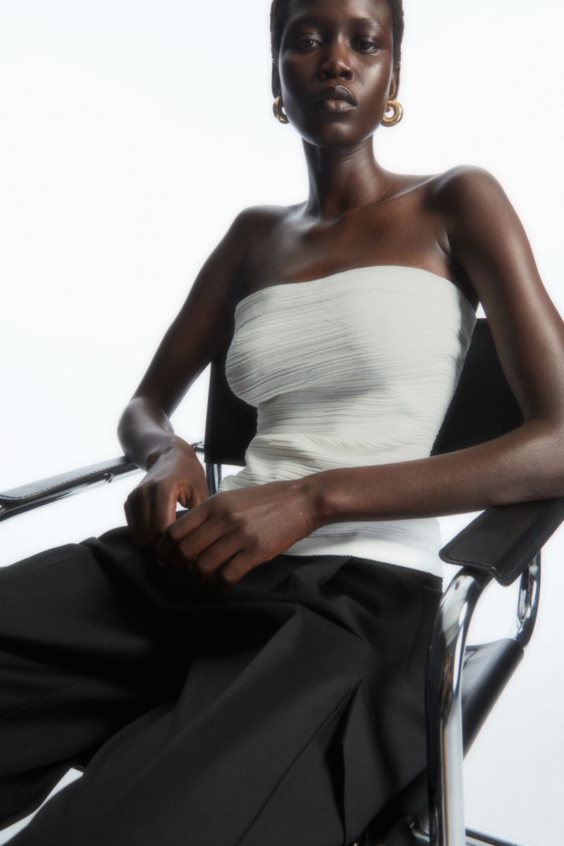 Women's COS Textured Bandeau Tops White NZ-64XQSLUKZ