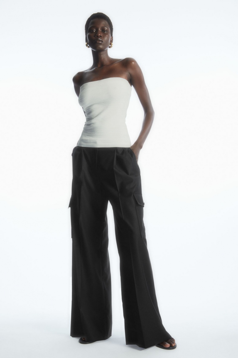Women's COS Textured Bandeau Tops White NZ-64XQSLUKZ