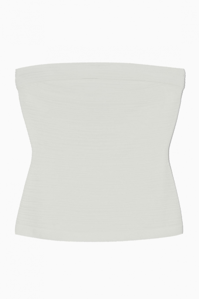 Women's COS Textured Bandeau Tops White NZ-64XQSLUKZ