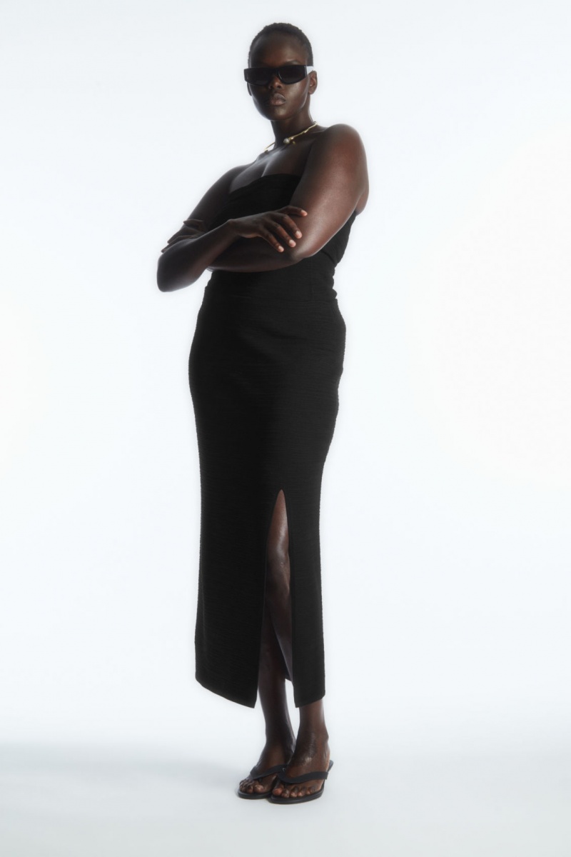 Women's COS Textured Pencil Skirt Black NZ-98IMCUWKA