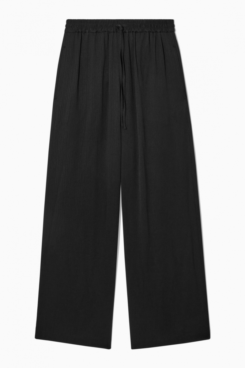 Women's COS Textured Wide-Leg Drawstring Pants Black NZ-30ASIVMLZ