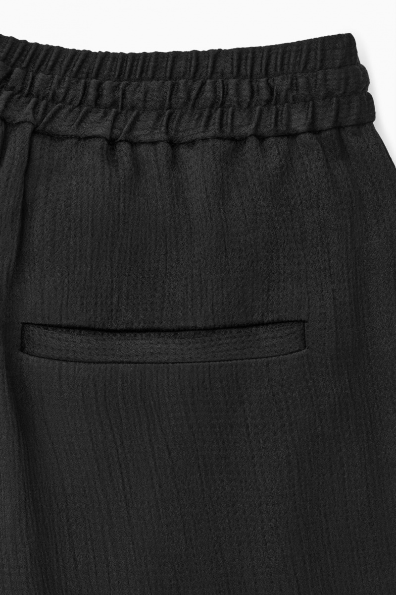 Women's COS Textured Wide-Leg Drawstring Pants Black NZ-30ASIVMLZ