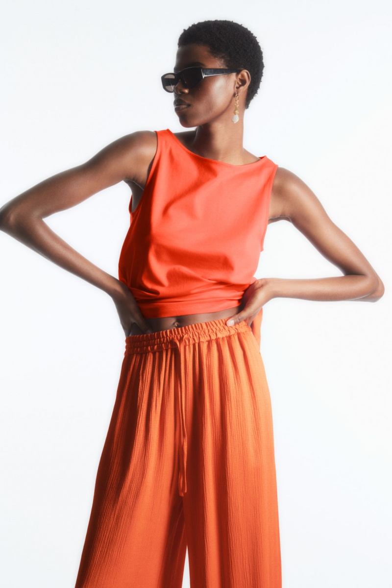 Women's COS Textured Wide-Leg Drawstring Pants Light Orange NZ-63GZCOTDQ