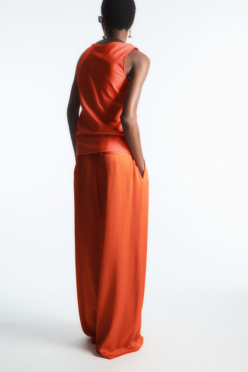Women's COS Textured Wide-Leg Drawstring Pants Light Orange NZ-63GZCOTDQ