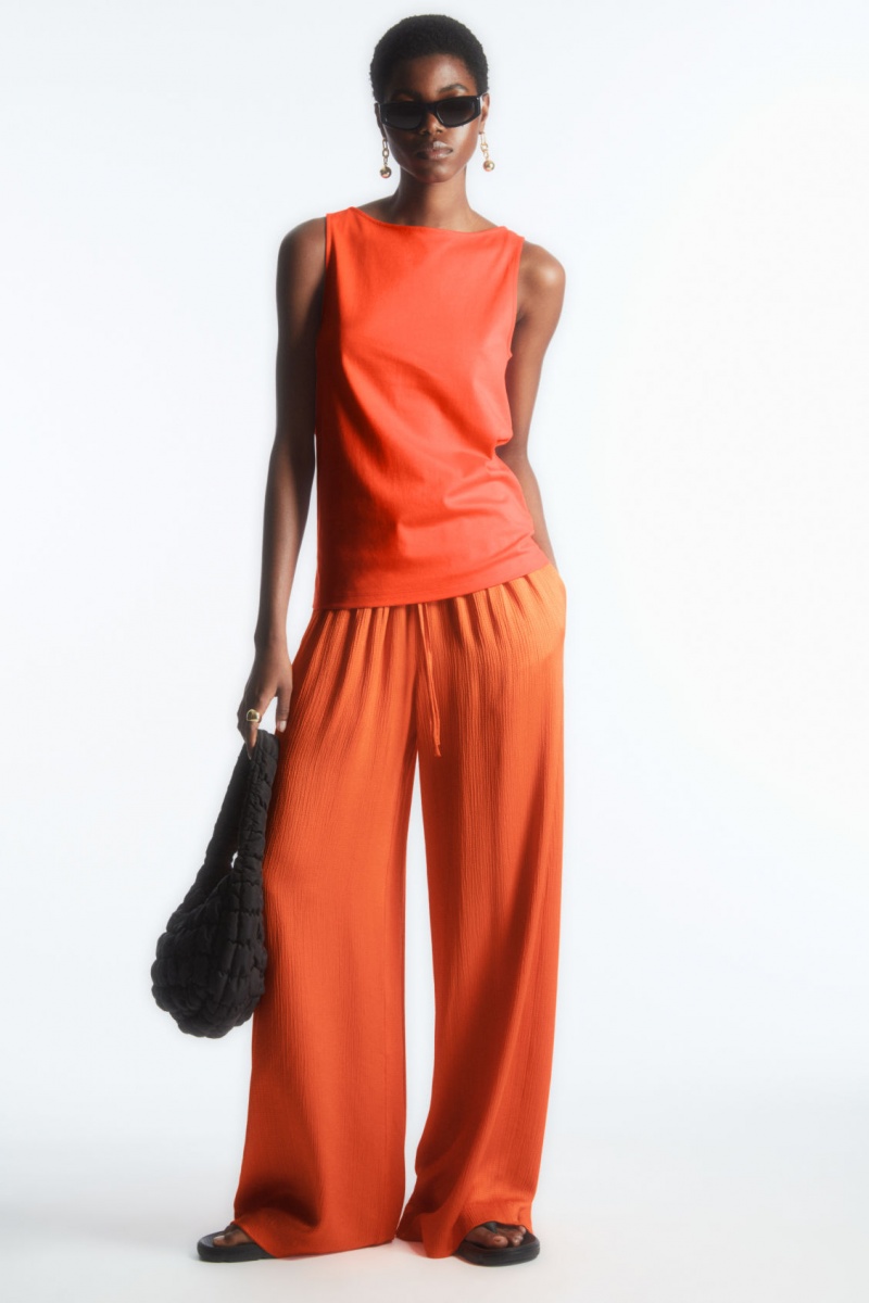 Women\'s COS Textured Wide-Leg Drawstring Pants Light Orange NZ-63GZCOTDQ