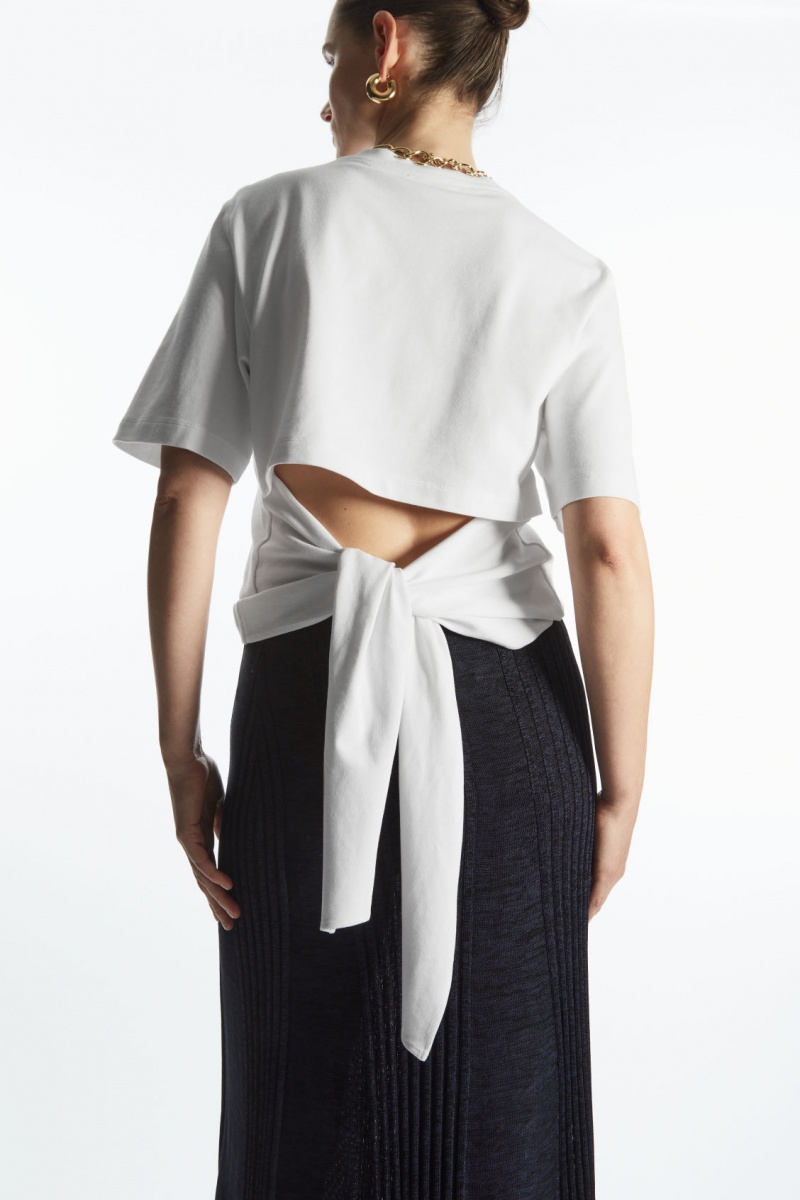 Women's COS The Bow Back T-Shirt White NZ-30TIZHSLR
