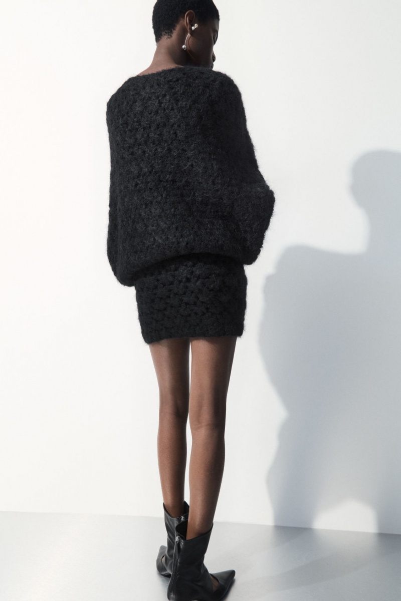 Women's COS The Crochet-Knit Mini Skirt Black NZ-25LSZEAIG