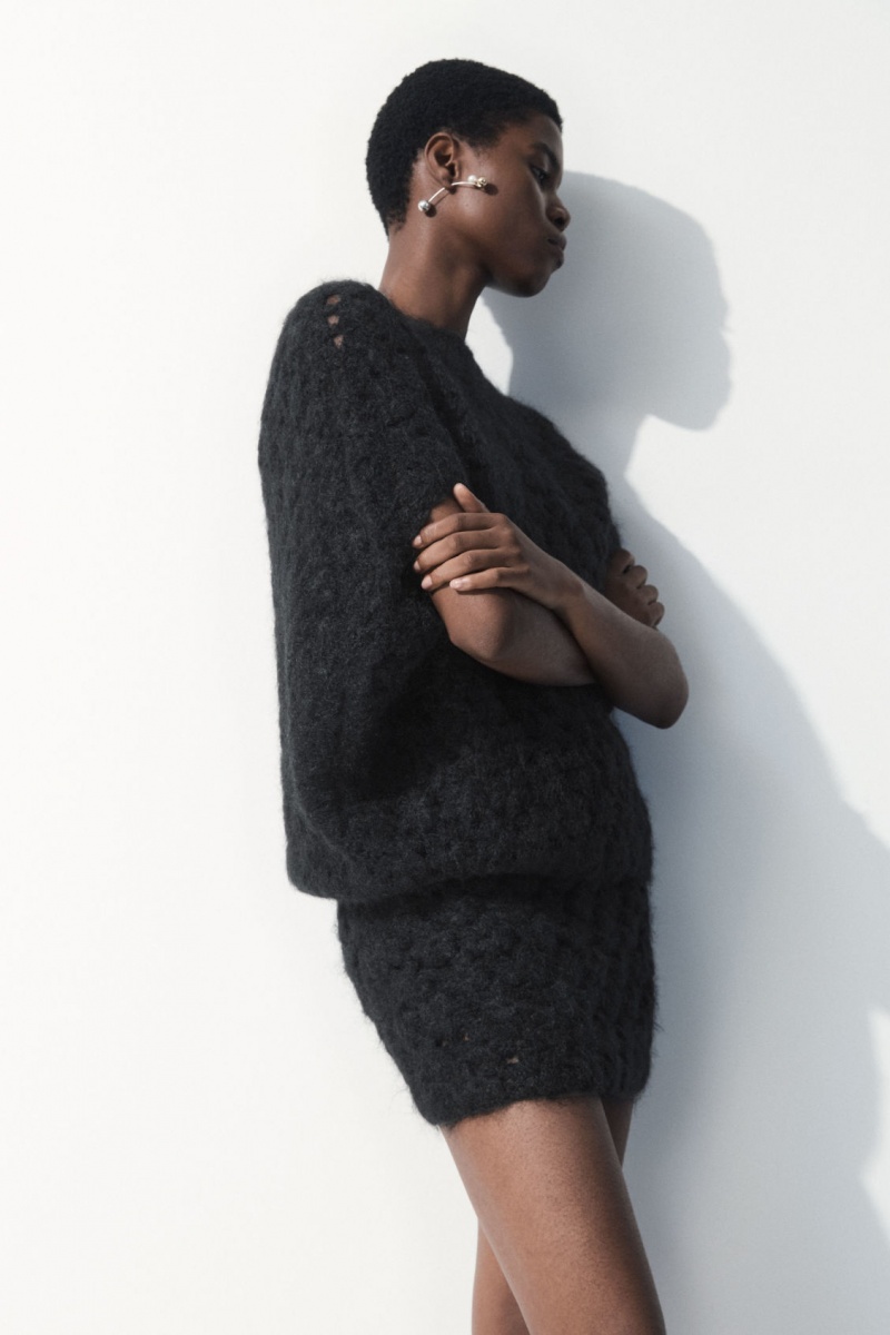 Women's COS The Crochet-Knit Mini Skirt Black NZ-25LSZEAIG