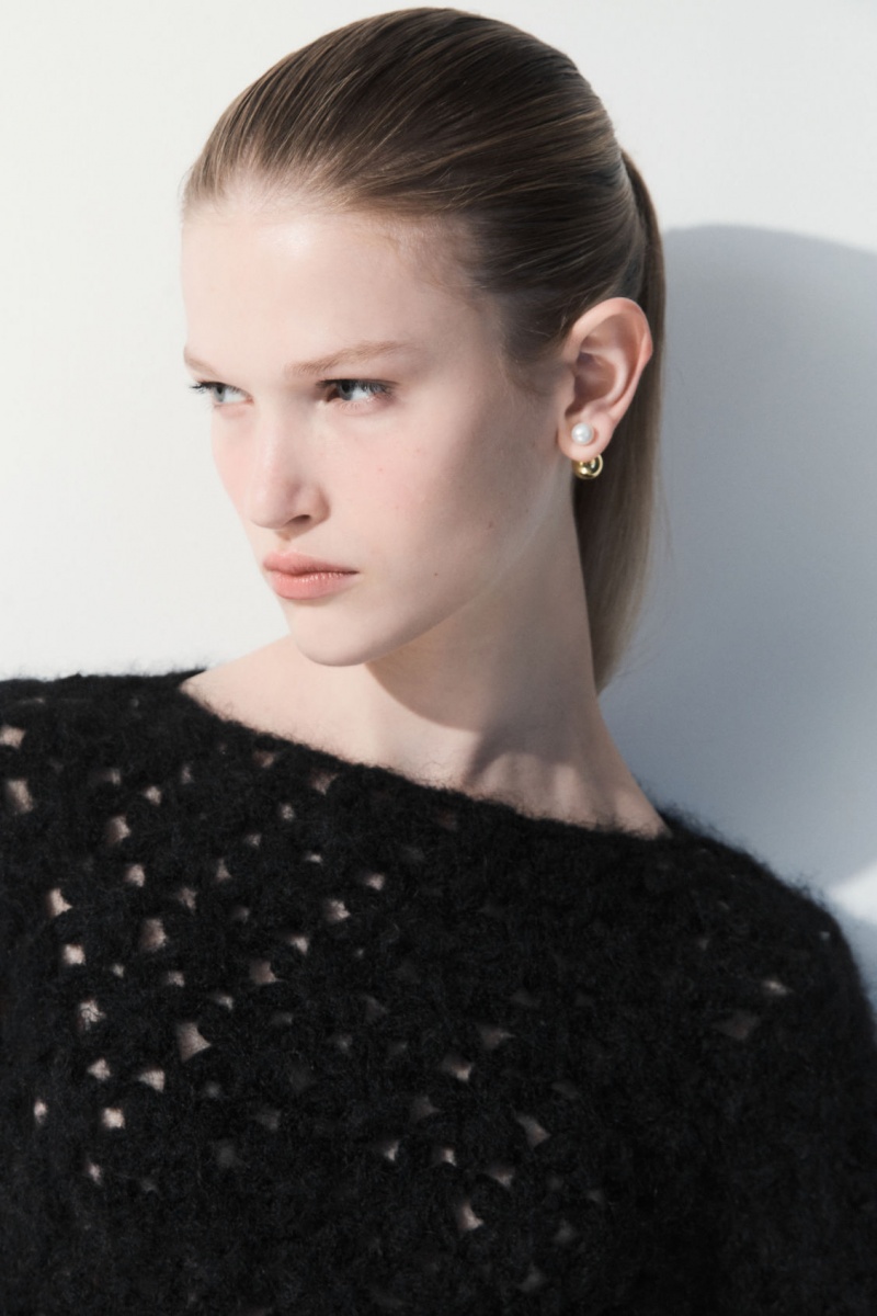 Women's COS The Crochet-Knit Sweaters Black NZ-69TDFIZPU