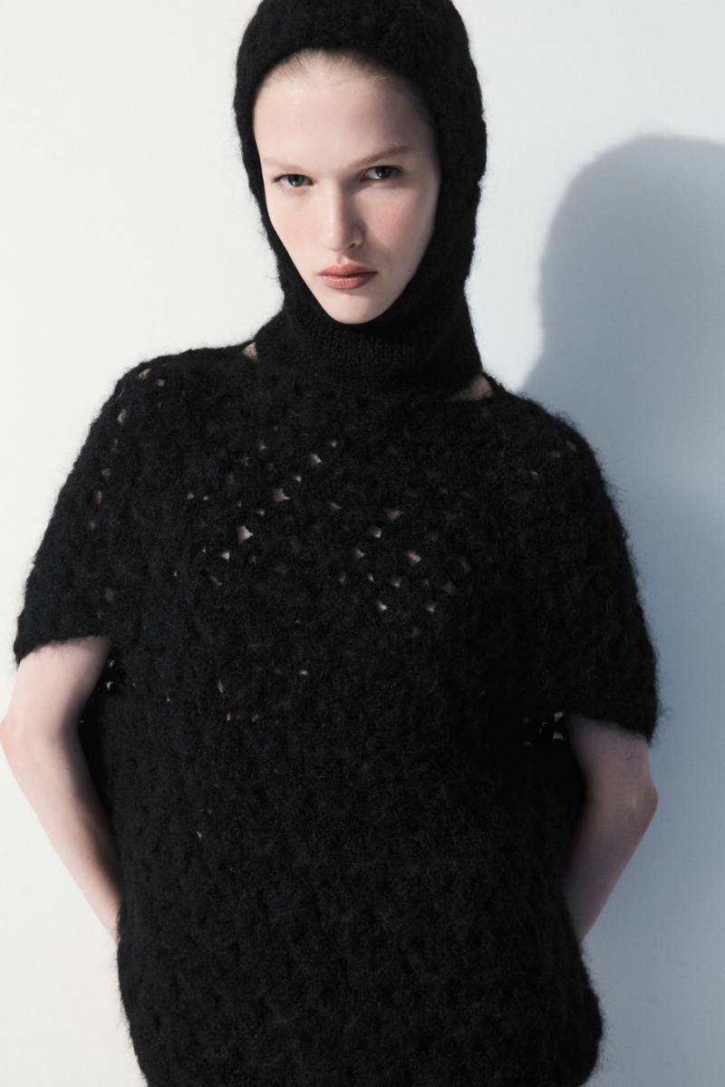 Women's COS The Crochet-Knit Sweaters Black NZ-69TDFIZPU