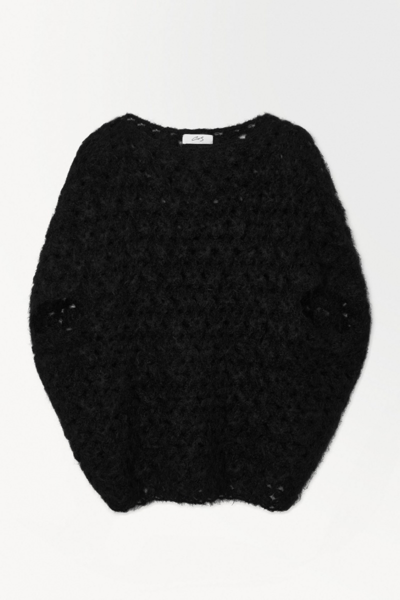 Women's COS The Crochet-Knit Sweaters Black NZ-69TDFIZPU