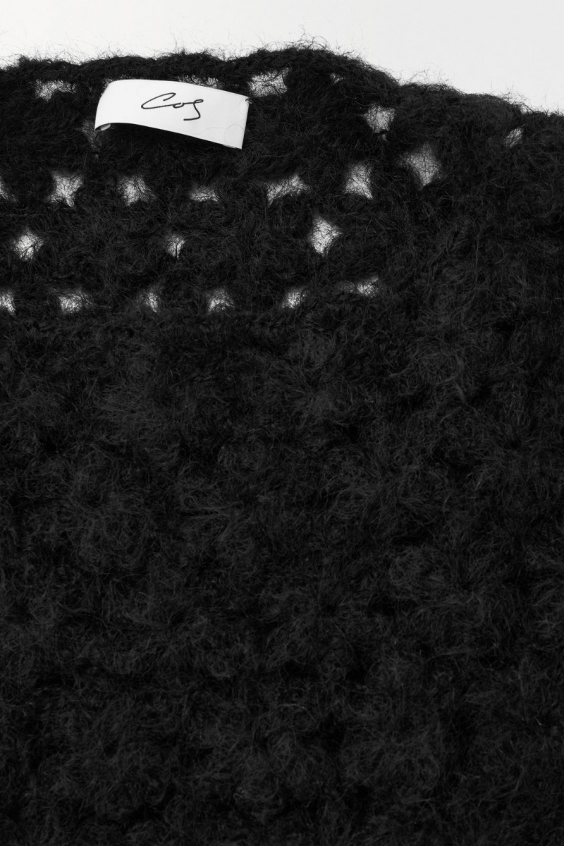 Women's COS The Crochet-Knit Sweaters Black NZ-69TDFIZPU