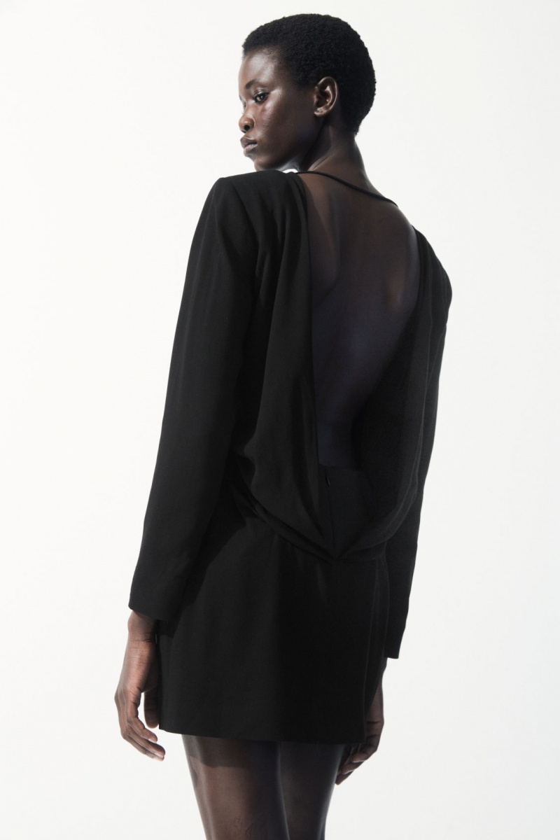 Women's COS The Draped Open-Back Mini Dress Black NZ-30JRSLXUN