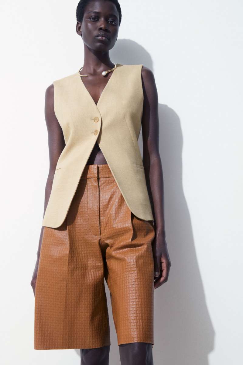 Women's COS The Embossed-Leather Bermuda Shorts Brown NZ-54KCVGXES
