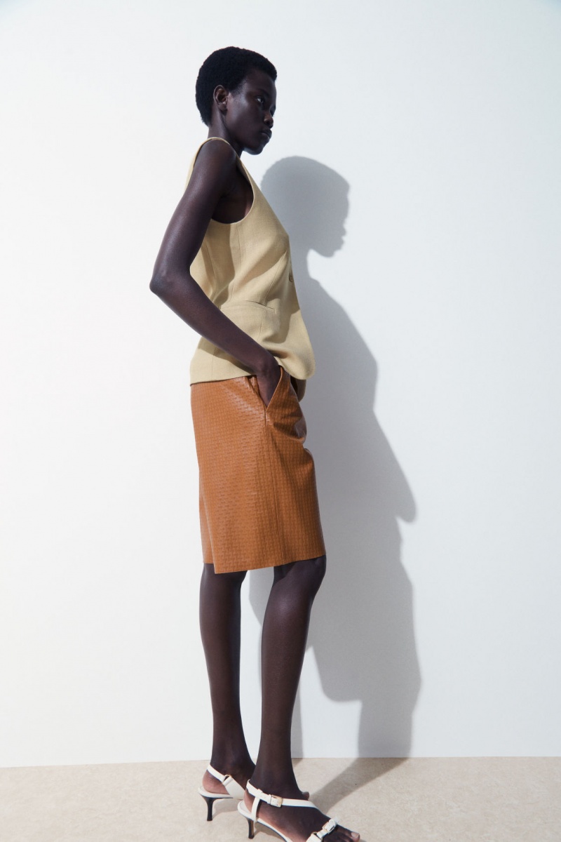 Women's COS The Embossed-Leather Bermuda Shorts Brown NZ-54KCVGXES