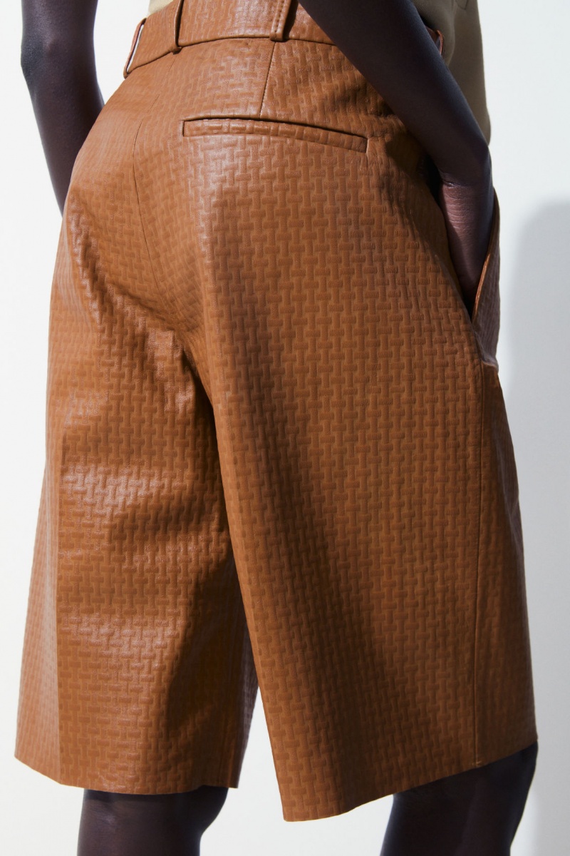 Women's COS The Embossed-Leather Bermuda Shorts Brown NZ-54KCVGXES