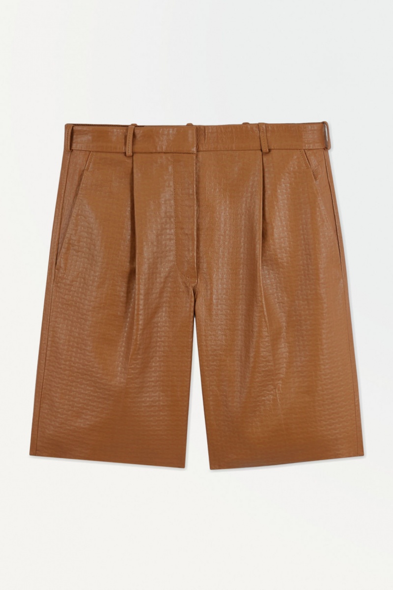 Women's COS The Embossed-Leather Bermuda Shorts Brown NZ-54KCVGXES
