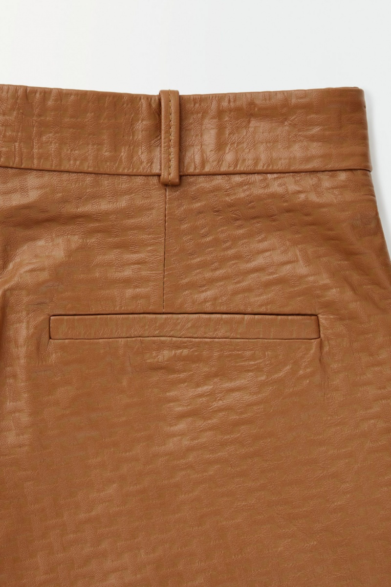 Women's COS The Embossed-Leather Bermuda Shorts Brown NZ-54KCVGXES