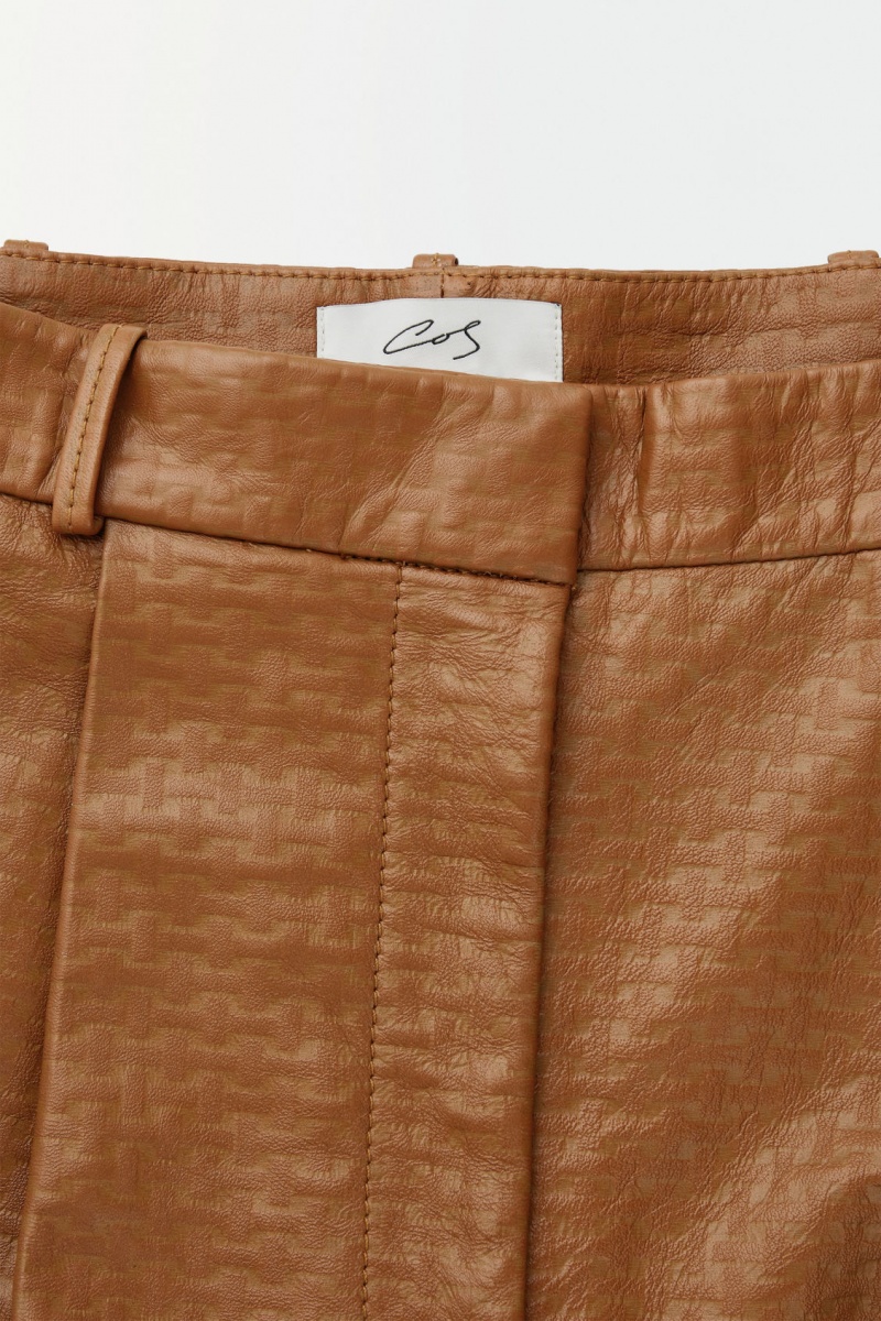 Women's COS The Embossed-Leather Bermuda Shorts Brown NZ-54KCVGXES