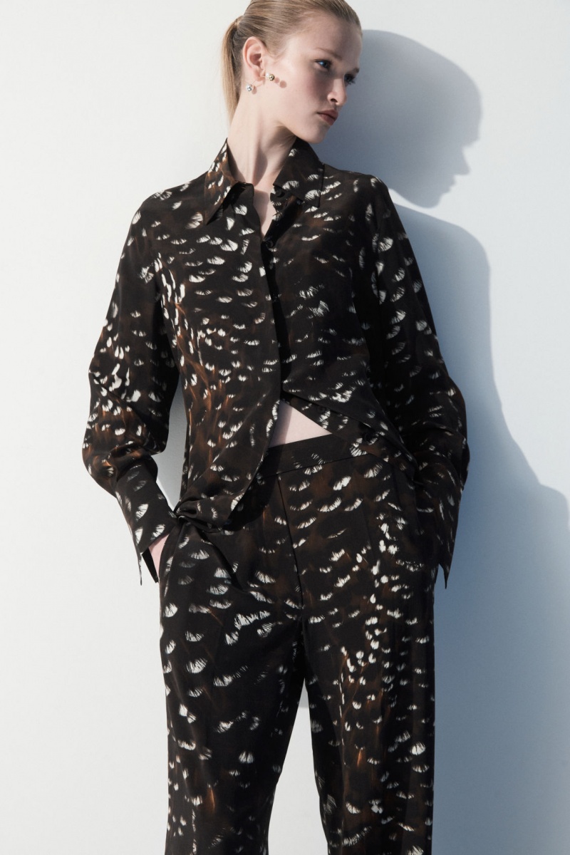 Women's COS The Feather-Print Silk Pants Black NZ-41JBWFITX
