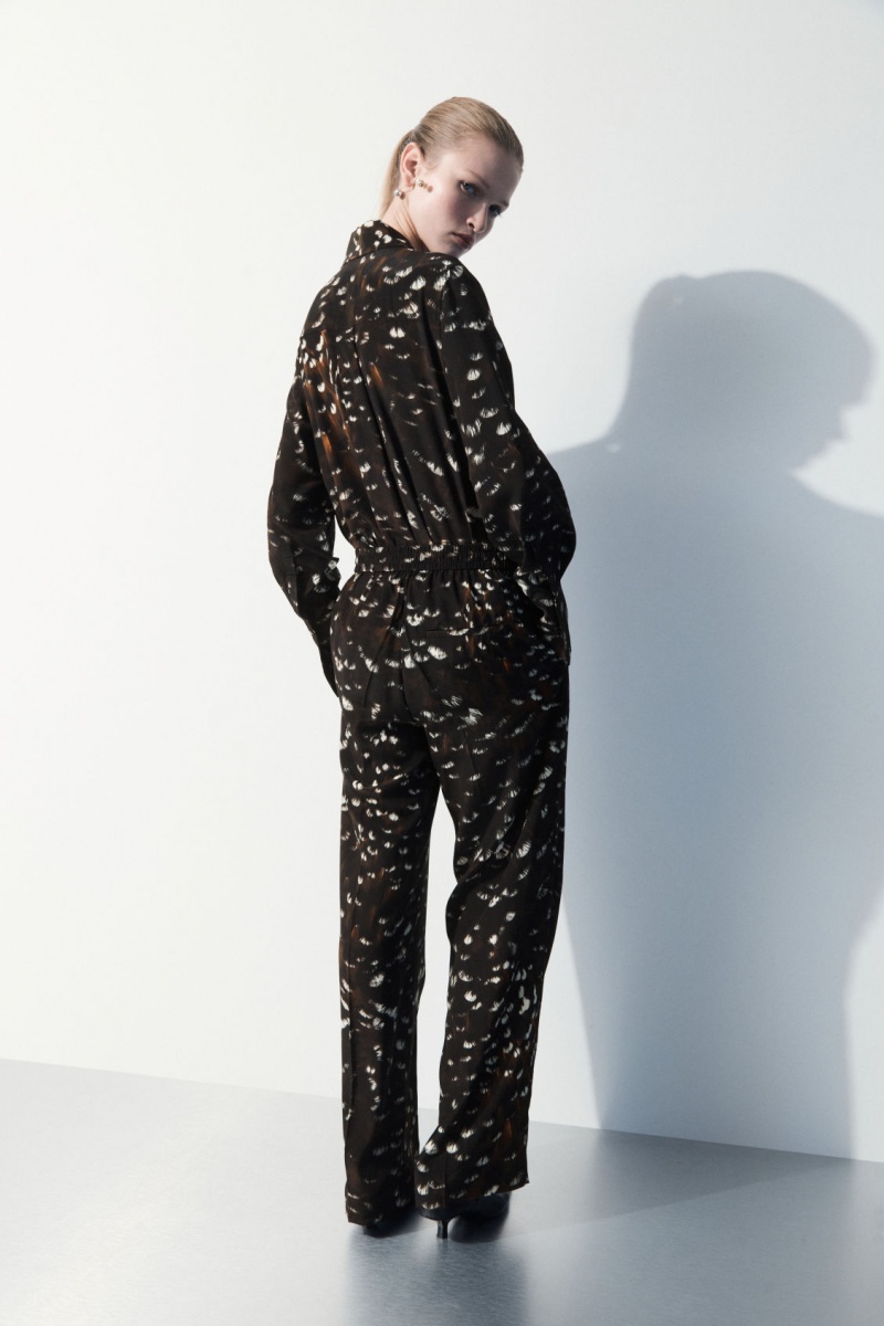 Women's COS The Feather-Print Silk Pants Black NZ-41JBWFITX