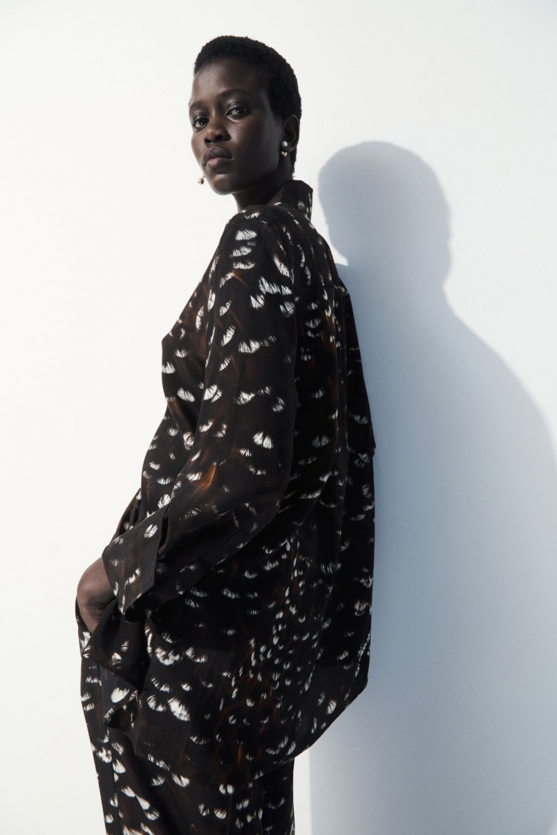 Women's COS The Feather-Print Silk Shirts Black NZ-31NUXKDZL