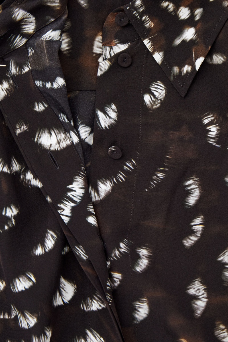 Women's COS The Feather-Print Silk Shirts Black NZ-31NUXKDZL