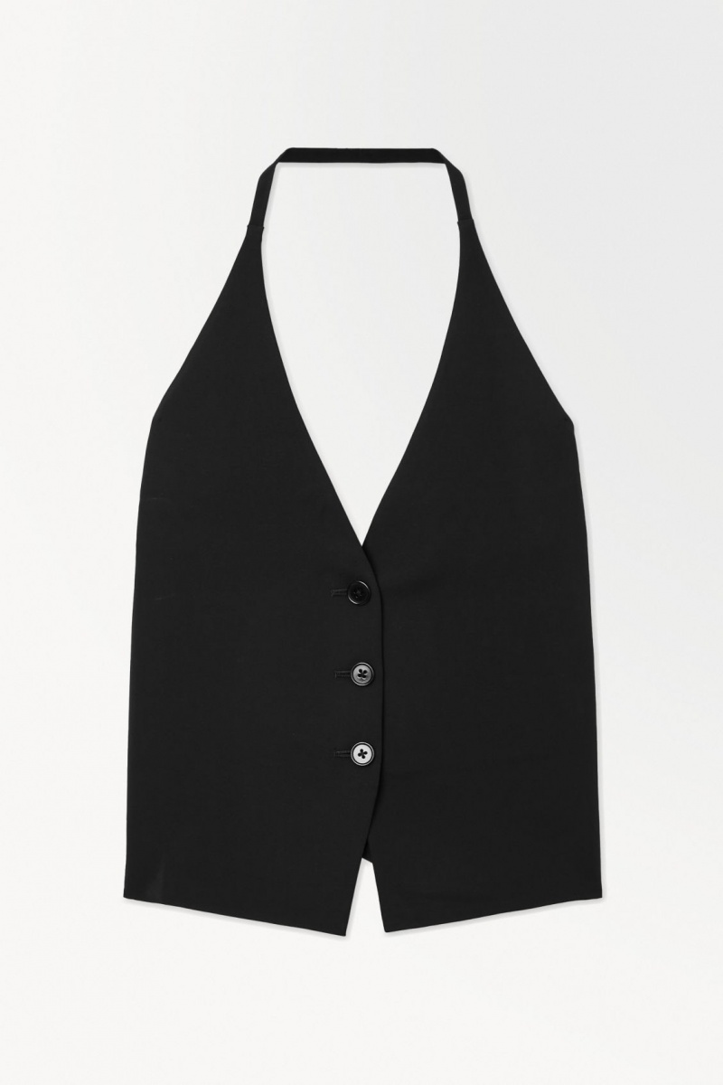 Women's COS The Halterneck Silk-Blend Vest Black NZ-69RZKPCHY