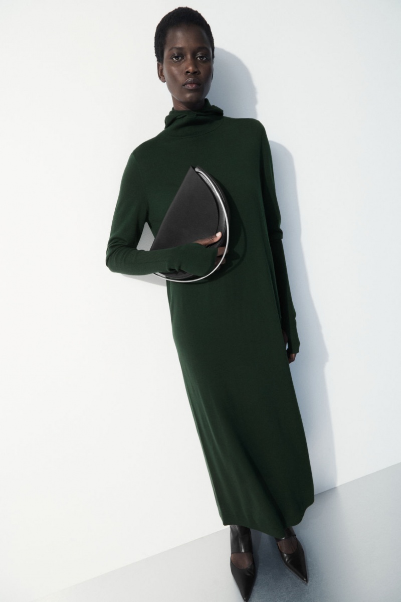 Women's COS The Hooded Wool Dress Dark Green NZ-32NHQTKWO