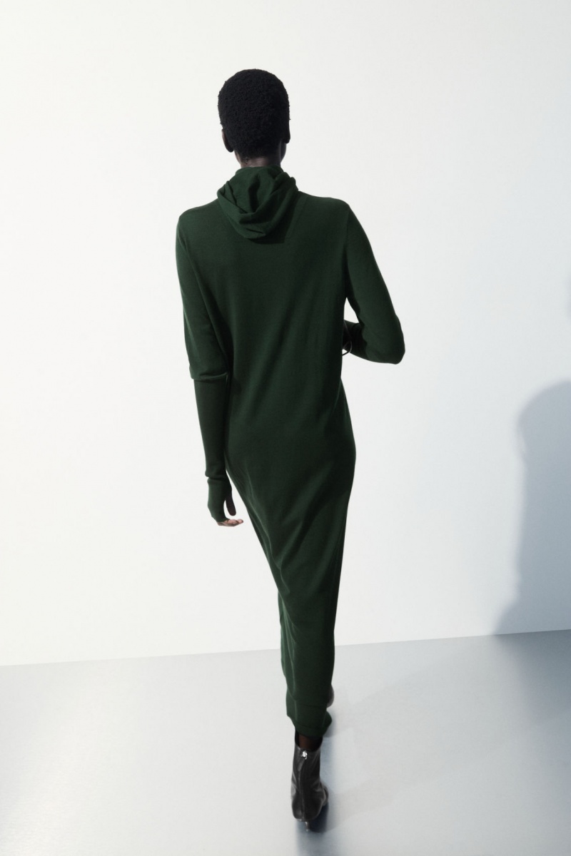 Women's COS The Hooded Wool Dress Dark Green NZ-32NHQTKWO