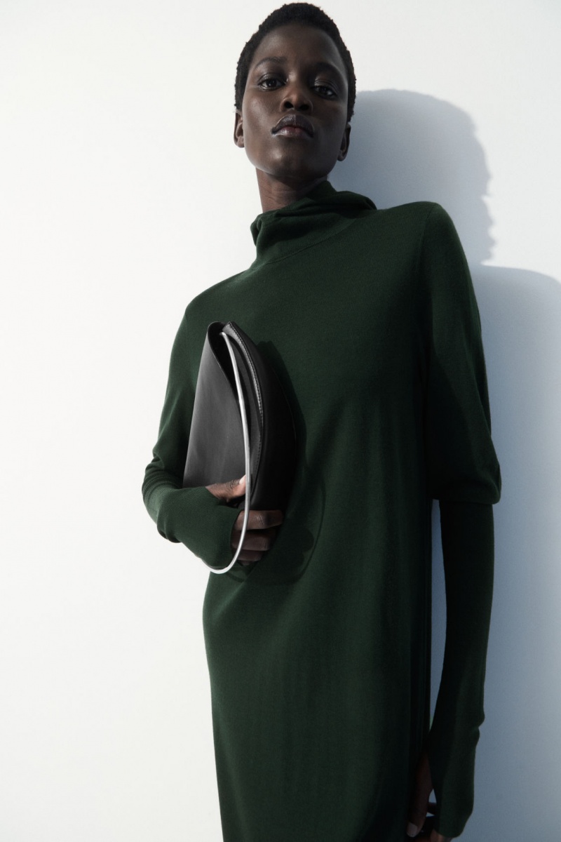 Women's COS The Hooded Wool Dress Dark Green NZ-32NHQTKWO