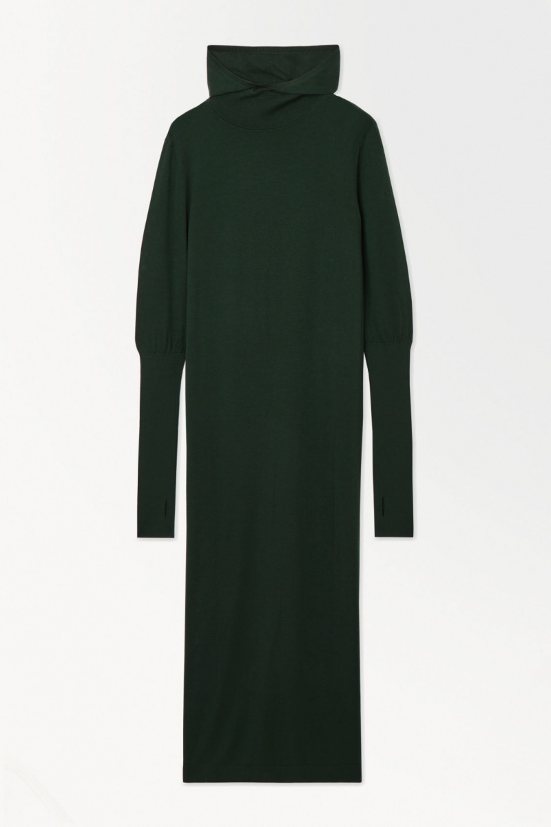 Women's COS The Hooded Wool Dress Dark Green NZ-32NHQTKWO