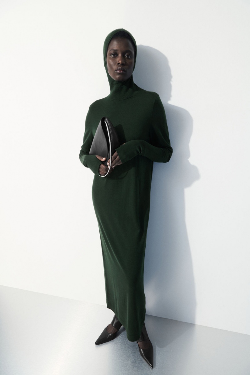 Women\'s COS The Hooded Wool Dress Dark Green NZ-32NHQTKWO