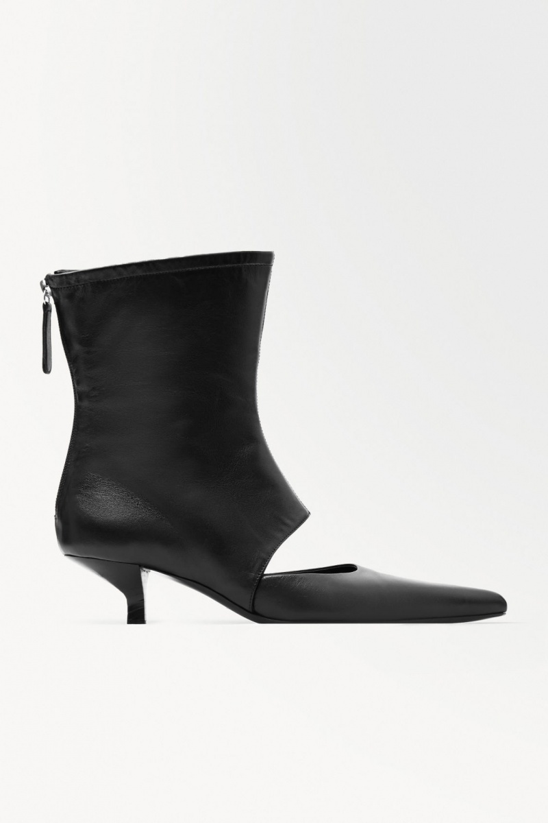 Women's COS The Kitten-Heel Sock Leather Boots Black NZ-79LJNKRDU